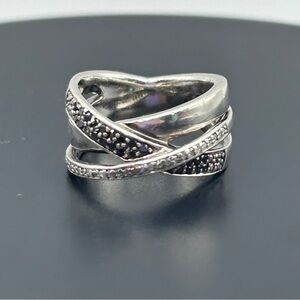 925 JC Sterling Black & Clear Stone Size 7 Ring